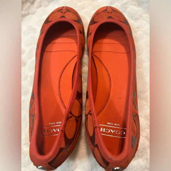 Coach Signature Suede Orange Red Ballet Flat slip on women’s size 7.5 - Picture 7 of 9